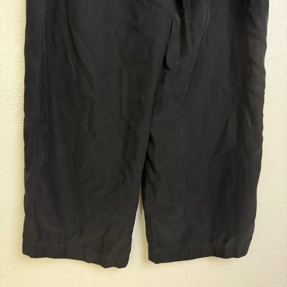 Eileen Fisher Silk Pants Womens Medium Black Wide Leg Pull On Crop Elastic 24.5" - Picture 3 of 9
